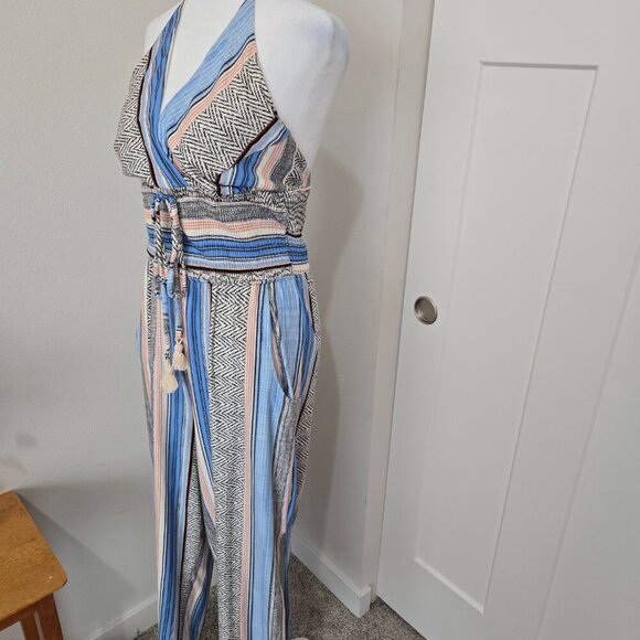 Venus Tassel Halter Jumpsuit Striped Blues Pink Size Small - Picture 6 of 14